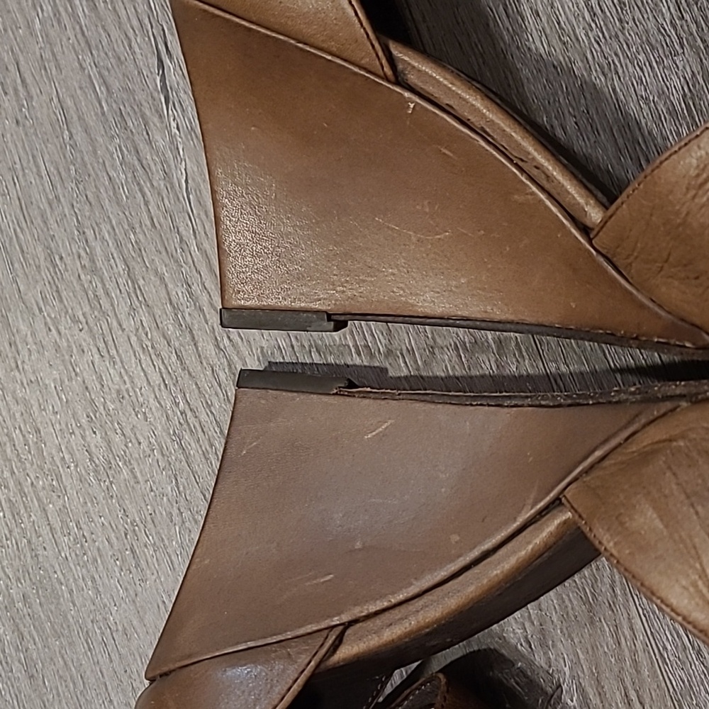 Free People Wedge Shadow Brown Heel Leather Tan 9 Vintage - Picture 5 of 8